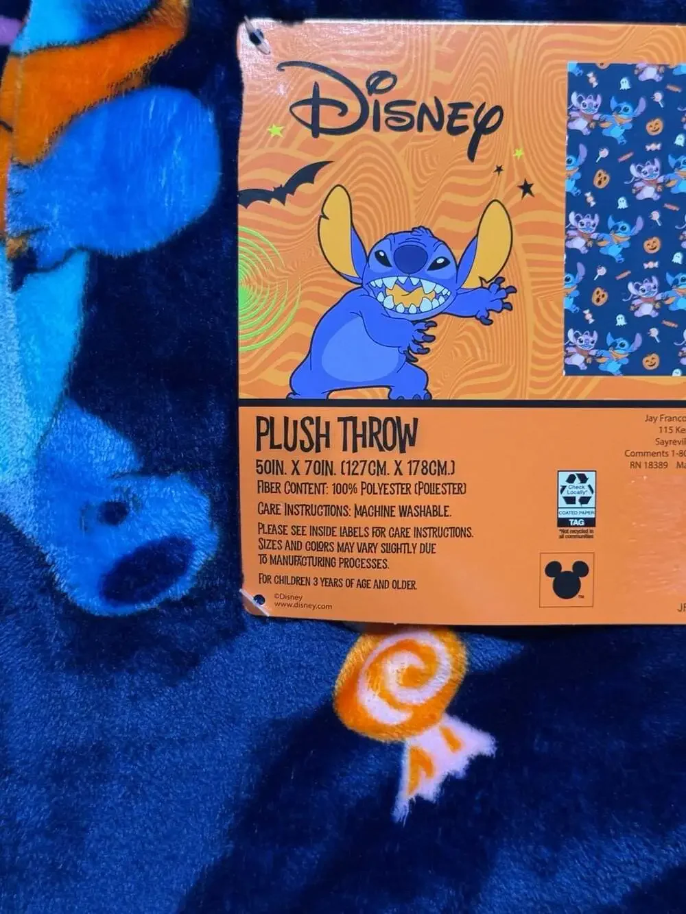 Disney Stitch Halloween Pumpkin Candy Plush Throw Blanket 50x70